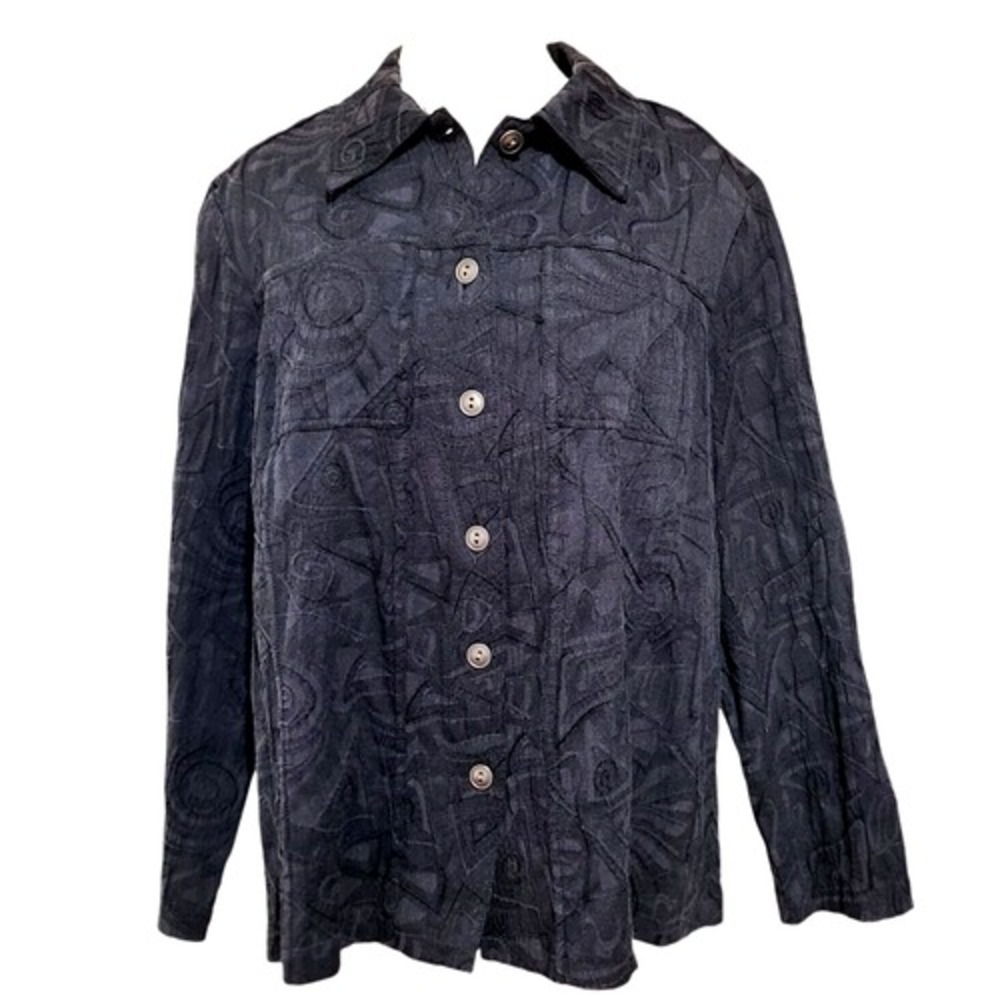 Kaktus Women's Jacket Plus Sz 2X Button Up Black Pockets Lagenlook Artsy Design